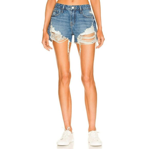 Frame Le Grand Garcon Short Womens 25 Distressed Cutoff Jean Shorts Patina Rips - Picture 1 of 11